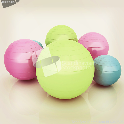 Image of Fitness balls. 3D illustration. Vintage style.