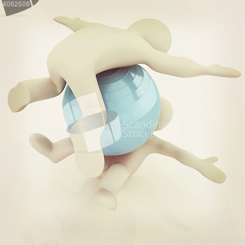 Image of 3d man exercising position on fitness ball. My biggest pilates s