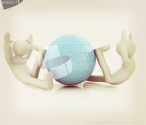 Image of 3d man exercising position on fitness ball. My biggest pilates s