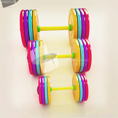 Image of Fitness dumbbells. 3D illustration. Vintage style.