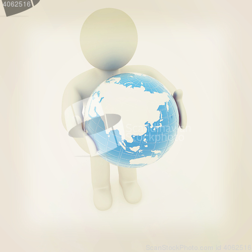 Image of 3d man and earth. 3D illustration. Vintage style.