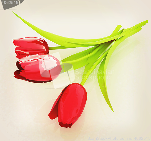 Image of Tulip flower. 3D illustration. Vintage style.