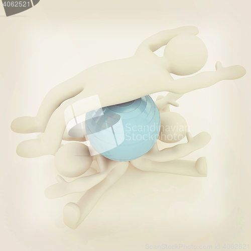 Image of 3d man exercising position on fitness ball. My biggest pilates s