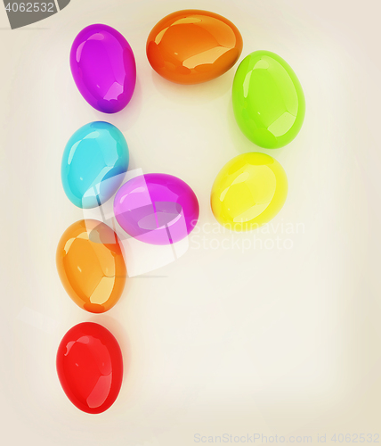 Image of Alphabet from colorful eggs. Letter \"P\". 3D illustration. Vintag