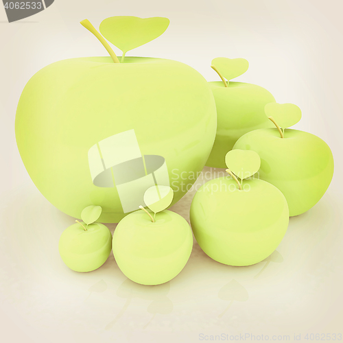 Image of One large apple and apples around - from the smallest to largest