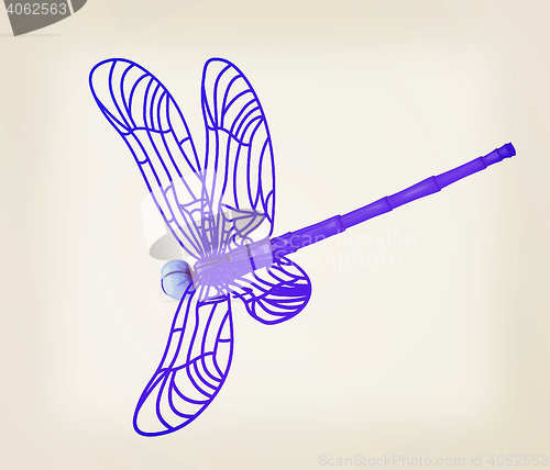 Image of Dragonfly. 3D illustration. Vintage style.