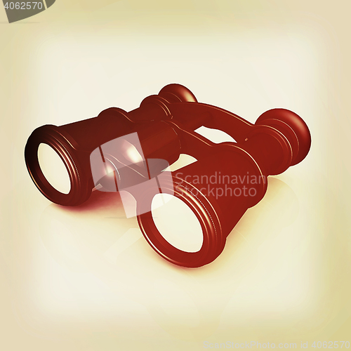 Image of binoculars. 3D illustration. Vintage style.