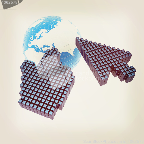 Image of Link selection computer mouse cursor and Earth - Glodal internet