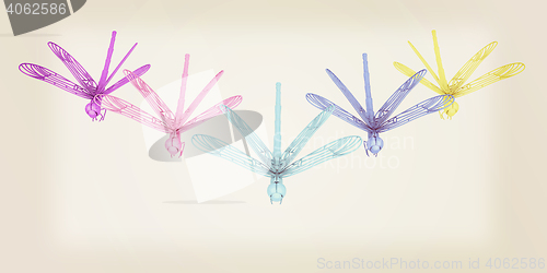 Image of Dragonflies. 3D illustration. Vintage style.
