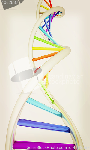 Image of DNA structure model on white. 3D illustration. Vintage style.