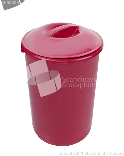 Image of Red trash can isolated