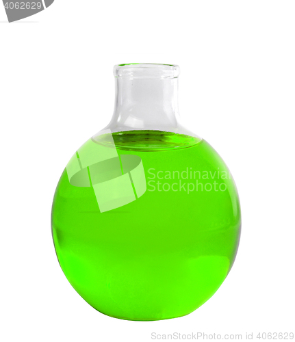 Image of Chemical laboratory flask with green liquid