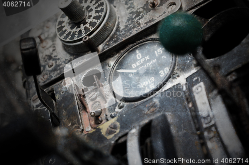 Image of Center console and throttles in airplane