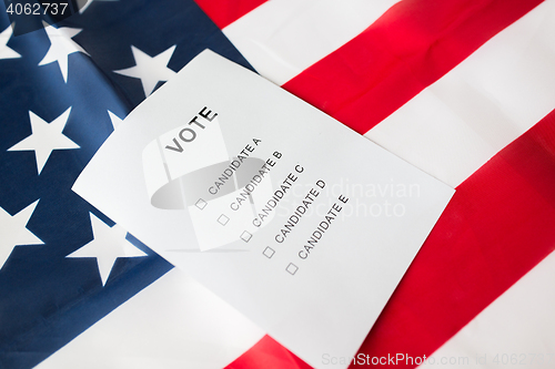 Image of empty ballot or vote on american flag