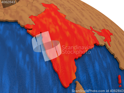 Image of India on wooden globe