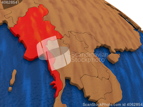 Image of Myanmar on wooden globe