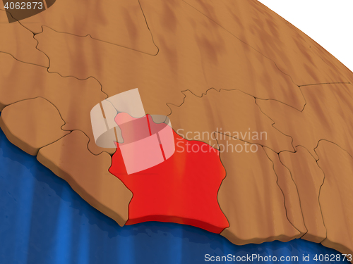 Image of Ivory Coast on wooden globe