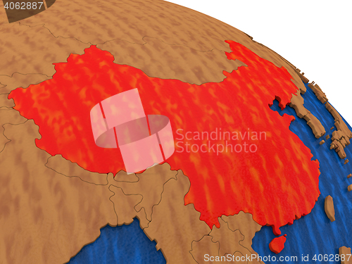 Image of China on wooden globe