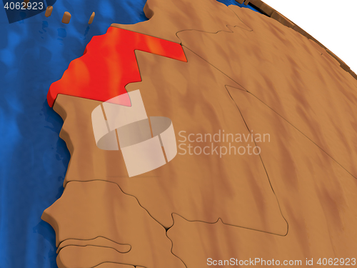 Image of Western Sahara on wooden globe