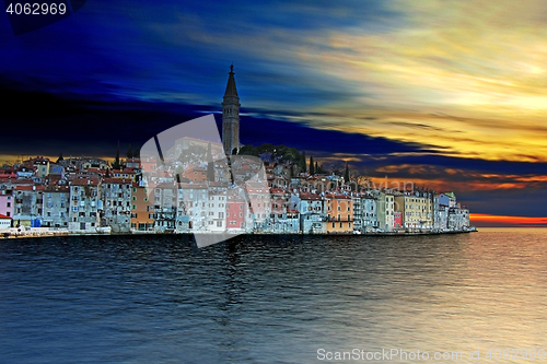 Image of Sunset at Rovinj, beautiful old town in Istria of Croatia, Europ