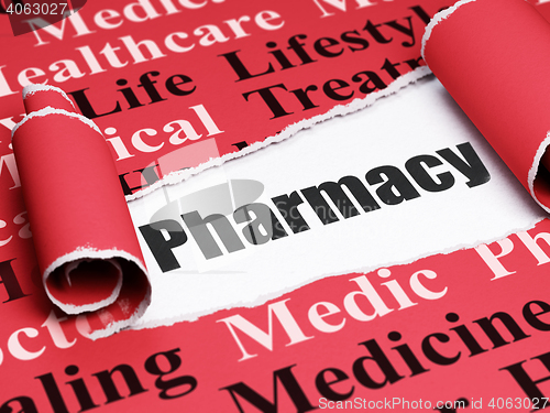 Image of Health concept: black text Pharmacy under the piece of  torn paper