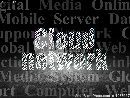 Image of Cloud networking concept: Cloud Network in grunge dark room