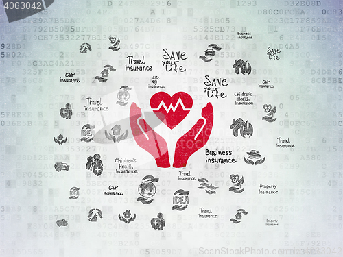 Image of Insurance concept: Heart And Palm on Digital Data Paper background