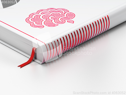 Image of Science concept: closed book, Brain on white background