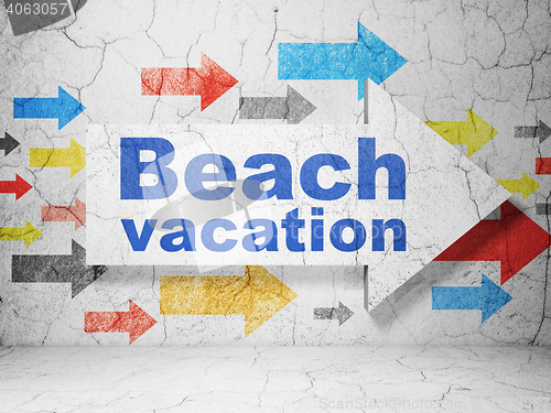 Image of Travel concept: arrow with Beach Vacation on grunge wall background