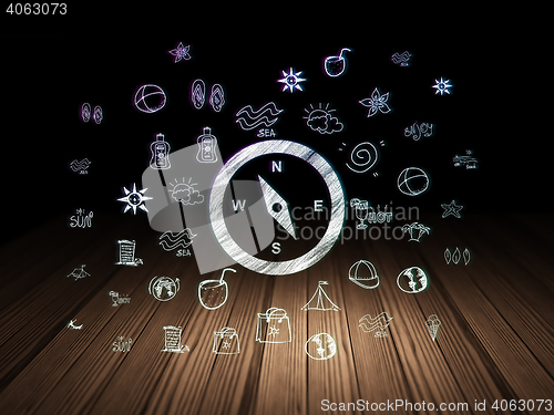 Image of Travel concept: Compass in grunge dark room