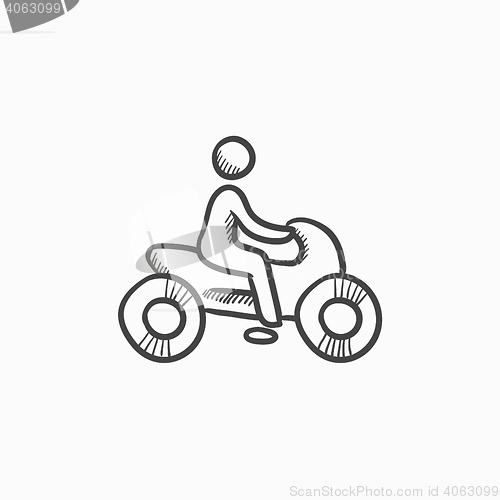 Image of Man riding motorcycle sketch icon.