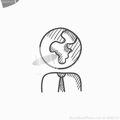 Image of Human with globe head sketch icon.