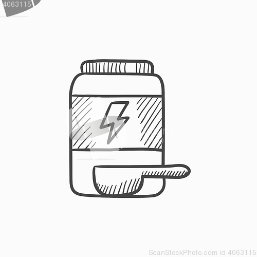 Image of Sport nutrition container sketch icon.