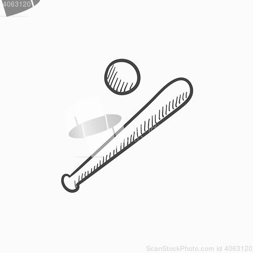 Image of Baseball bat and ball sketch icon.
