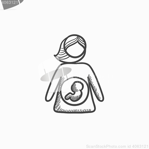 Image of Baby fetus in mother womb sketch icon.