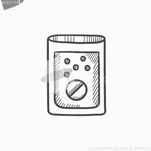 Image of Tablet into glass of water sketch icon.