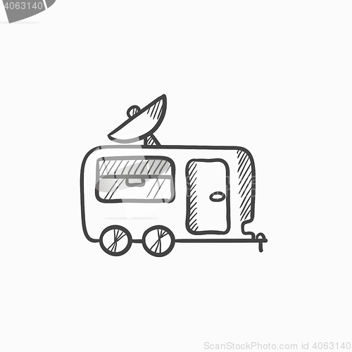 Image of Caravan with satellite dish sketch icon.