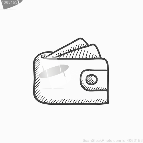 Image of Wallet with money sketch icon.