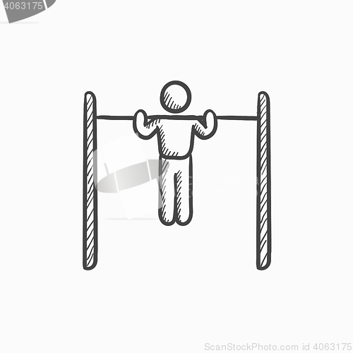 Image of Gymnast exercising on bar sketch icon.