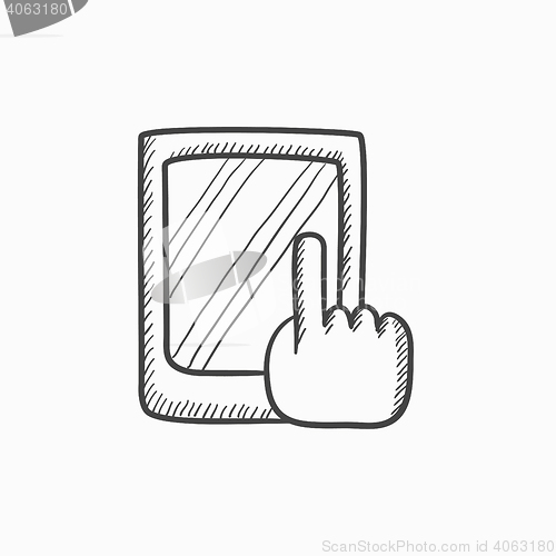 Image of Finger pointing at tablet sketch icon.