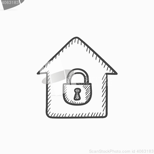 Image of House with closed lock sketch icon.
