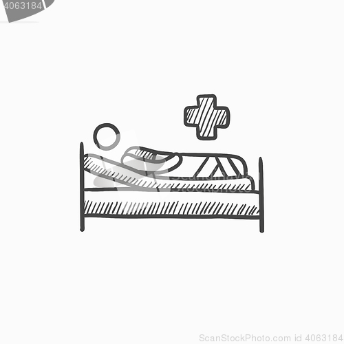 Image of Patient lying on bed sketch icon.