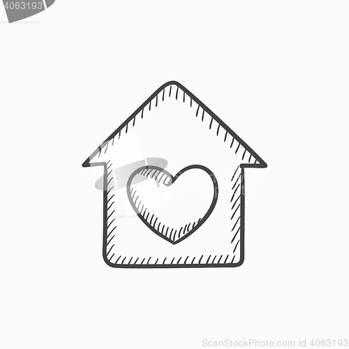 Image of House with heart symbol sketch icon.