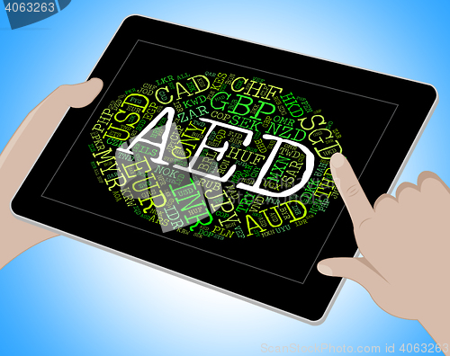 Image of Aed Currency Indicates United Arab Emirates And Banknotes