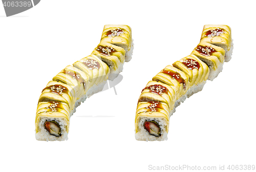 Image of eel sushi roll isolated