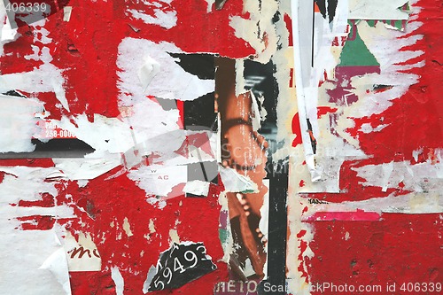 Image of Texture, Varicolored Concrete Wall with Scrap of the Posters