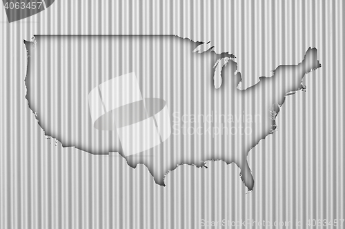 Image of Map of the USA on corrugated iron