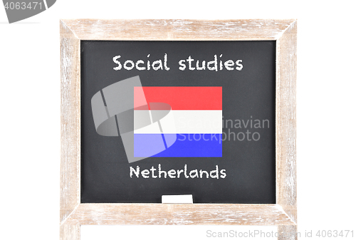 Image of Social studies with flag on board