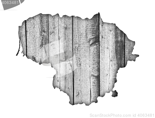 Image of Map of Lithuania on weathered wood