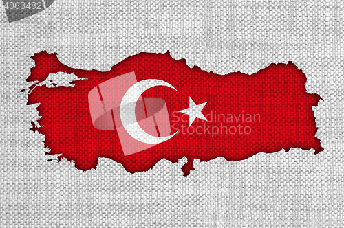 Image of Map and flag of Turkey on old linen